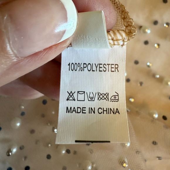 SHEIN Nude Mesh Coverup Mini Dress Pearls Rhinestones Long Sleeves Scoop Neck XL - Picture 5 of 5